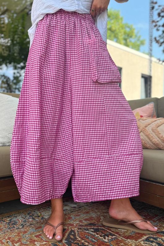 Arbi Gingham Pocket Culotte Pant Magenta